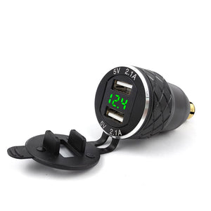 Eastor Aluminum Metal Shell Dual USB Charger w/ 4.2A Green Light Voltmeter for BMW Motorcycle - Black