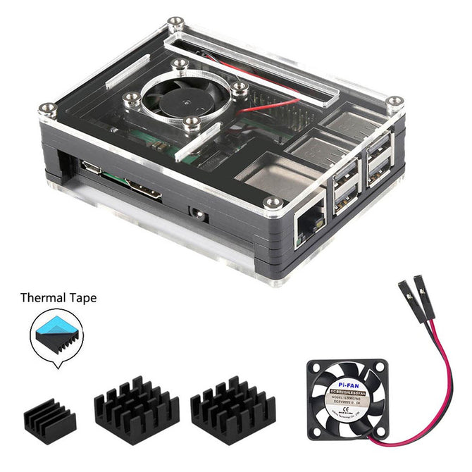 9-Layer Acrylic Case Box with Cooling Fan and Heat Sinks for Raspberry Pi 3B+