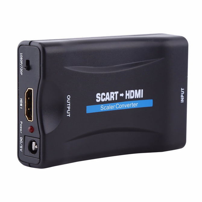 1080p HD SCART to HDMI Converter Video Audio Adapter with EU Plug Power Adapter - Black