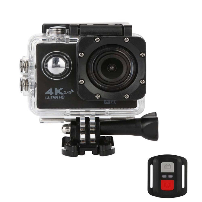 4K Wi-Fi 2.4G Ultra HD Waterproof Sport Camera with Remote Control - Black (EU Plug)