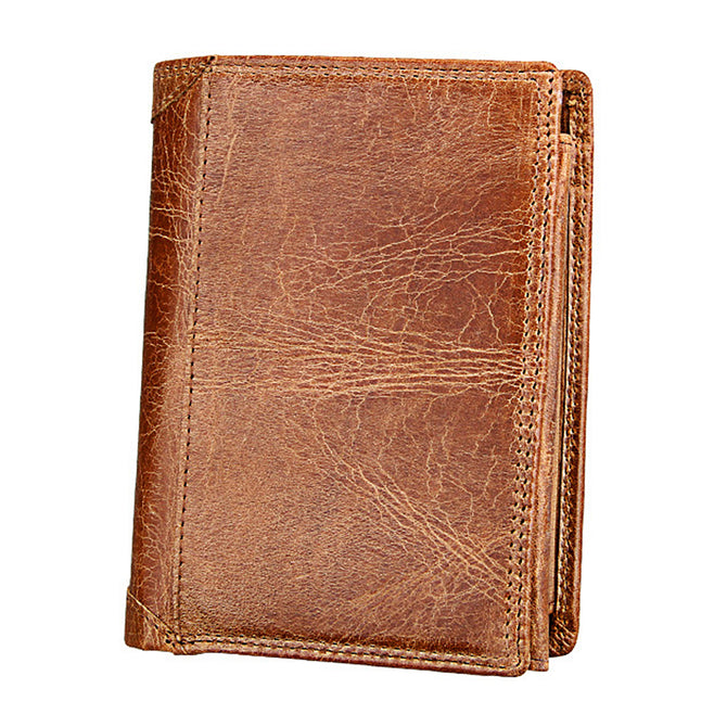 Folding Short Style Anti-Theft Anti-RFID Men's Leather Wallet Purse - Brown