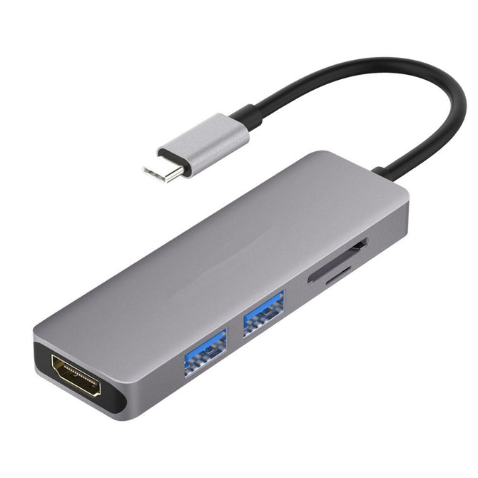 Cwxuan Type-C to HDMI 4K HD Converter Adapter with USB 3.0 Hub / TF SD Card Reader - Grey
