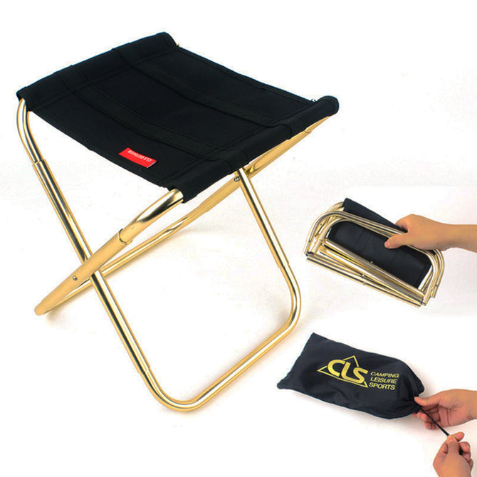 Outdoor Camping Fishing Mini Portable Folding Chair Aluminum Alloy Stool - Black + Golden