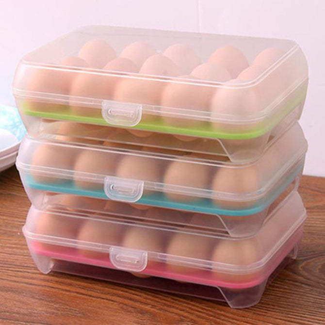 Portable 15 Eggs Storage Case Holder Box Refrigerator Storage Container - Light Blue