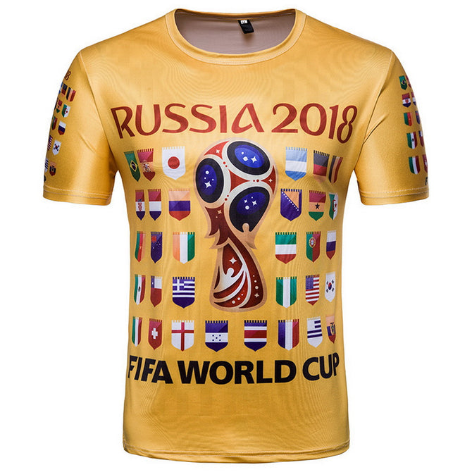 2018 Russian World Cup Men's Digital Printing Short-Sleeved T-Shirt Souvenir - Yellow (L)