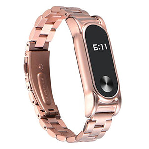 Replacement Stainless Steel Luxury Wristband Metal Ultrathin Strap for Xiaomi Mi Band 2 - Rose Golden
