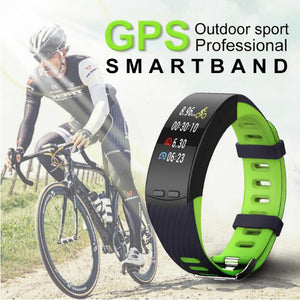 P-TOP P5 GPS Fitness Smart Bracelet Wristband w/ Heart Rate Monitor, Phone Activity Tracker - Green + Black