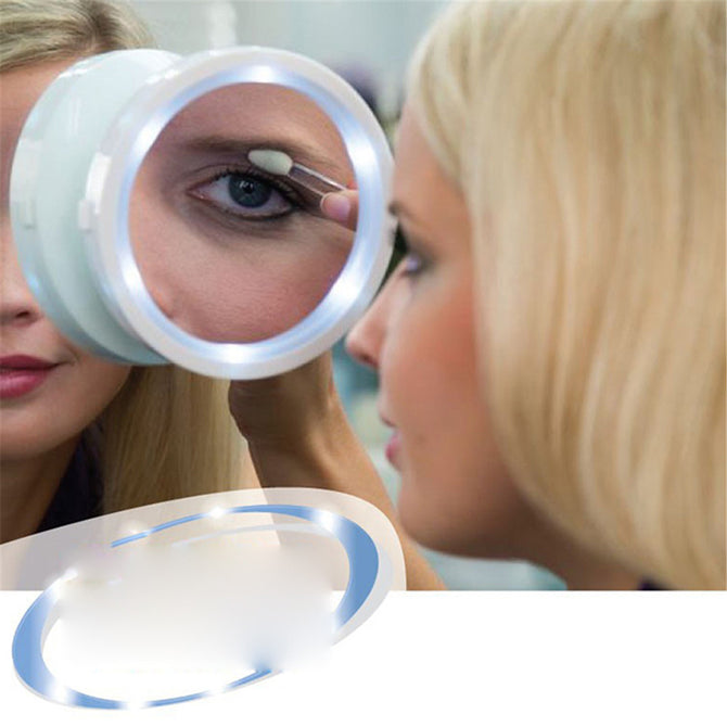 Round Shaped Suction Cup Mini 8X Magnification Cosmetic Makeup Mirror with 6-LED Light - White