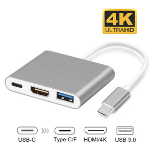 Measy USB Type-C Male to HDMI 4K, USB 3.0, USB Type-C Female Power Adapter for Macbook Pro - Gray