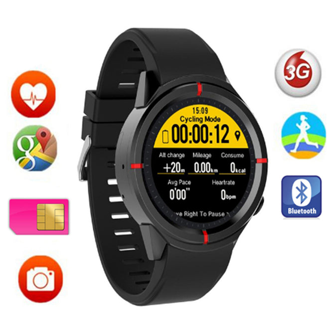 GW12 Smart Watch w/ Heart Rate Monitor, Support GPS, SIM Card - Black
