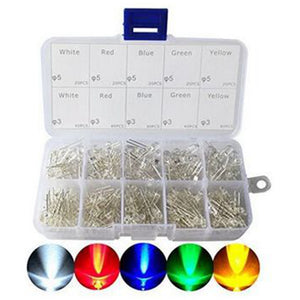 ESAMACT300PC/Lot 3mm 5mm Led Kit with Box, Mixed Color Red Green Yellow Blue White Light Emitting Diode Assortment