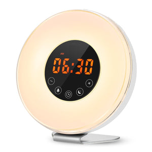 LED Digital Alarm Clock Sunrise Wake Up Light Simulation Bedside Lamp Night Light Snooze/Sunset FM Radio Memory Function