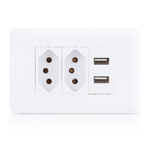 Brazil / Switzerland Power Strip, Socket Panel w/ 2 USB Ports for Home, Office - White