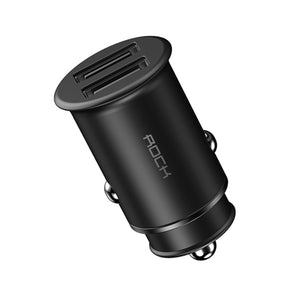 ROCK 5V 4.8A Dual USB Car Charger Fast Charge USB Travel Car Phone Charger for IPHONE Samsung Huawei Xiaomi - Black