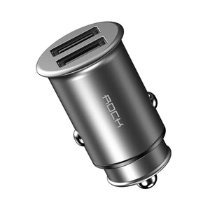 ROCK 5V 4.8A Dual USB Car Charger Fast Charge USB Travel Car Phone Charger for IPHONE Samsung Huawei Xiaomi - Silver