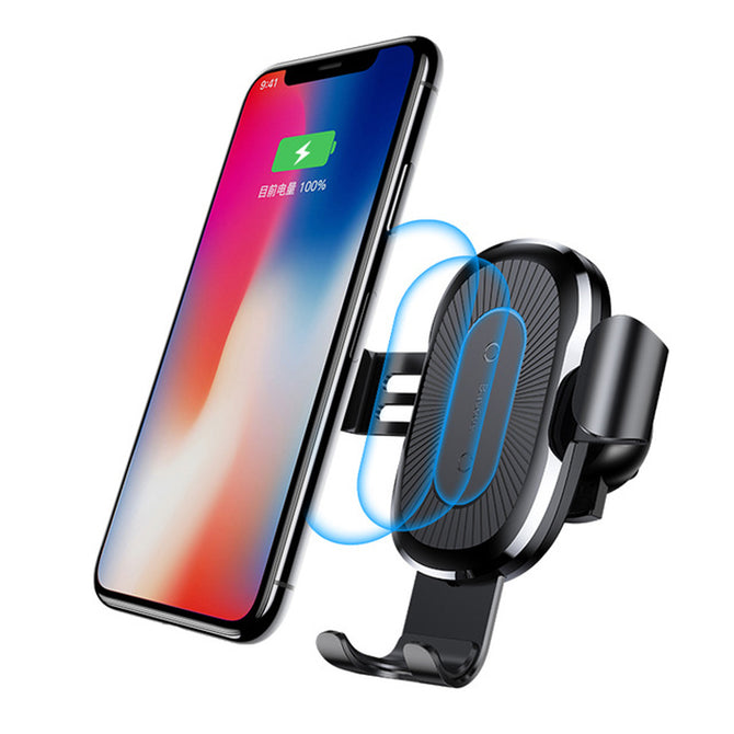 Baseus 10W QI Wireless Fast Charge Charger Car Mount Holder for IPHONE X Plus Samsung S8 S9 - Black