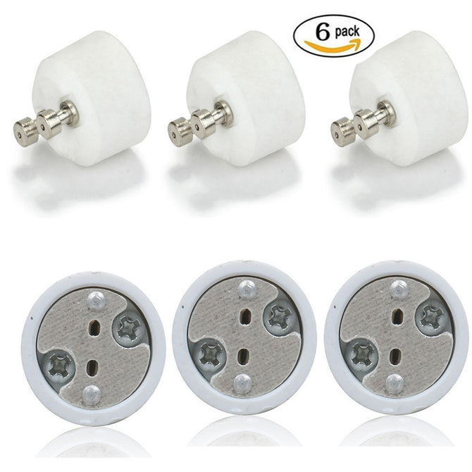 6pcs GU10 to MR16 Light Socket Ceramic Adapters Converters Bulb Accessories - White