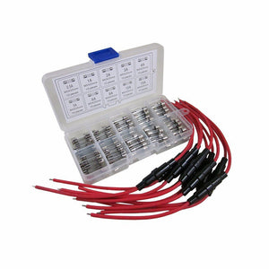 ESAMACT 100Pcs 5x20mm 0.2A~15A Wire Glass Fuse w/ Holder