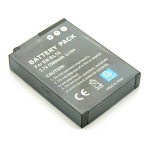 EN-EL12 3.7V Fully Decoded Lithium Battery for Nikon P310, S6300, S8200, S9100, W300S - Black
