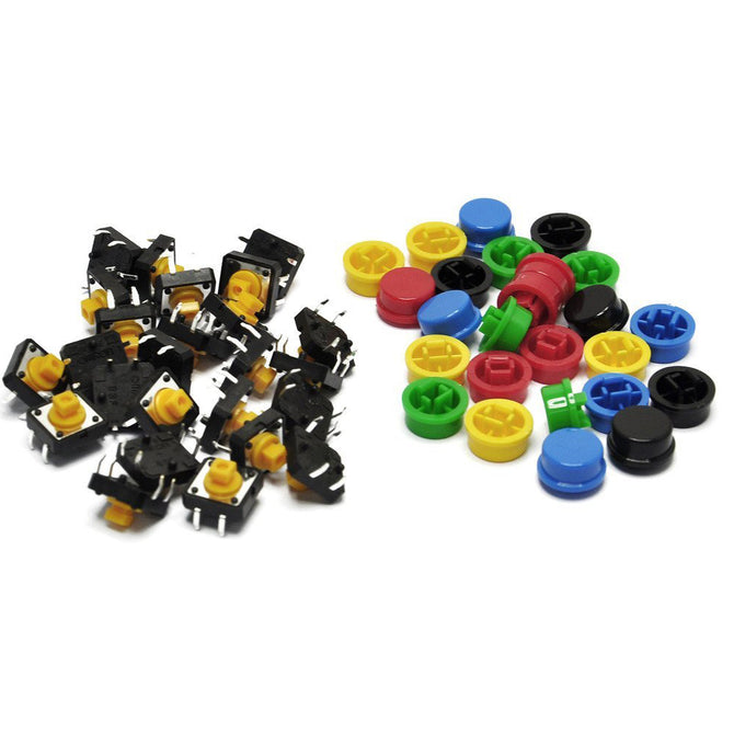ESAMACT 25Pcs 12x12x7.3mm Momentary Tact Tactile Push Button Touch Switches 4 Pins SMD PCB with Caps