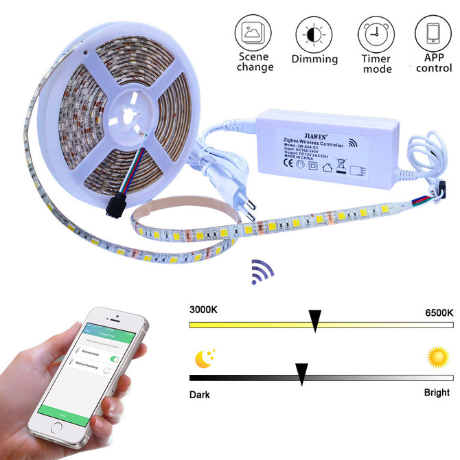 Jiawen Smart Home 300-LED 5050SMD LED Color Temperature Light Strip w/ EU Plug Zigbee Controller