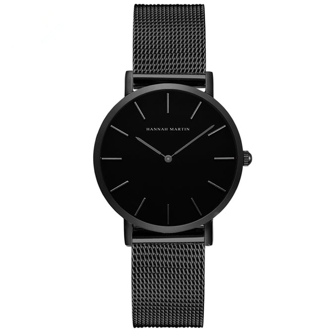 Hannah Martin CH36-W Fashion Women's Quartz Analog Stainless Steel Strap Wrist Watch - Black