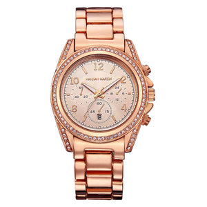 Hannah Martin 1107 Women's Fashion Stainless Steel Strap Quartz Watch with Date Display, 3 Decorative Dials - Rose Golden