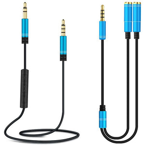 Miimall 3.5mm AUX Cable with Audio Y Splitter Adapter, 3.93ft Male to Male Auxiliary Cable w/ Mic and Volume Control for Phone