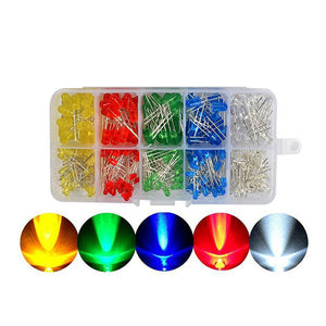 ESAMACT 300-Piece 3mm 5mm LEDs Box Kit w/ Hybrid Color Red Green Yellow Blue White LED