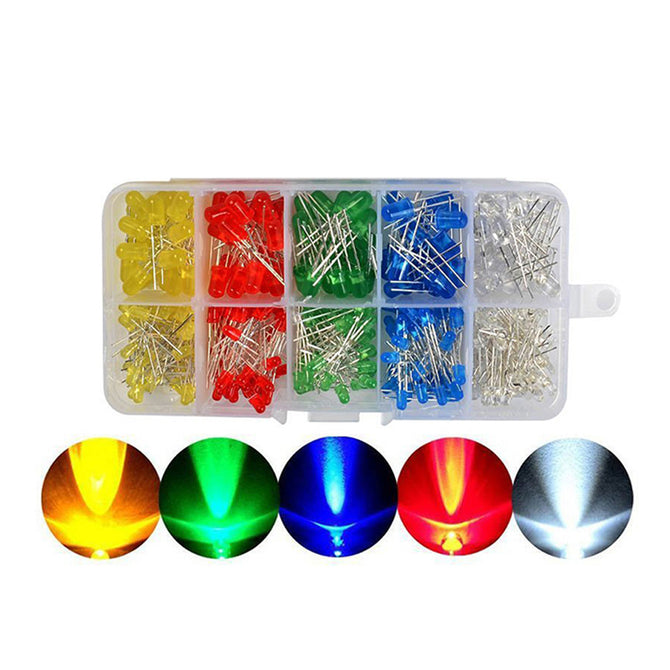 ESAMACT 300-Piece 3mm 5mm LEDs Box Kit w/ Hybrid Color Red Green Yellow Blue White LED