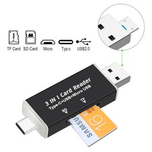 Measy Mini 3 in1 USB-C OTG Hub, Type C / Micro USB / USB to Micro SD TF Card Reader Hub for Macbook Android Phone PC Laptop