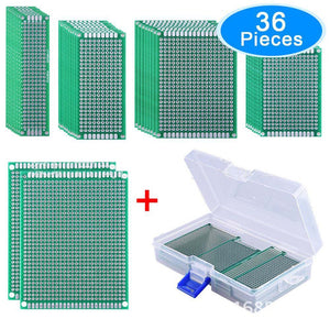ESAMACT 36PCS Double Sided PCB Board Prototype Kit 5 Sizes Universal Printed Circuit Protoboard with Transparent Case