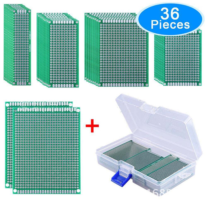 ESAMACT 36PCS Double Sided PCB Board Prototype Kit 5 Sizes Universal Printed Circuit Protoboard with Transparent Case