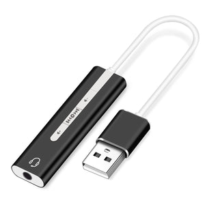 Measy 2-in-1 USB External Sound Card, 3.5mm USB Audio Interface Microphone Headphone Adapter for PC Laptop - Black