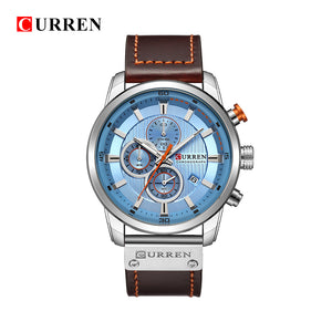 CURREN 8291 Fashion Men's Quartz Analog PU Band Wrist Watch - Silver + Blue