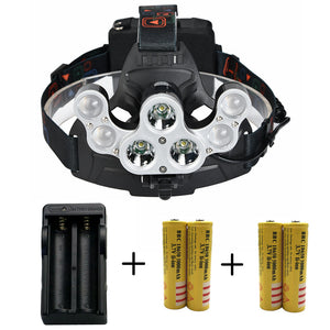 ZHAOYAO Waterproof 3xT6+4xR5 5000LM LED Outdoor Multi-function 4-Mode Head Lamp with 4x18650 Batteries + EU Charger