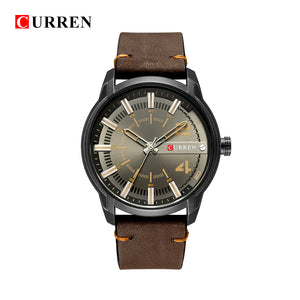 CURREN 8306 Large Round Dial Fashion Quartz Analog PU Band Wrist Watch - Brown + Black