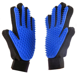 Silicone Pet Float Hair Removing Massage Gloves - Blue + Black (Pair)