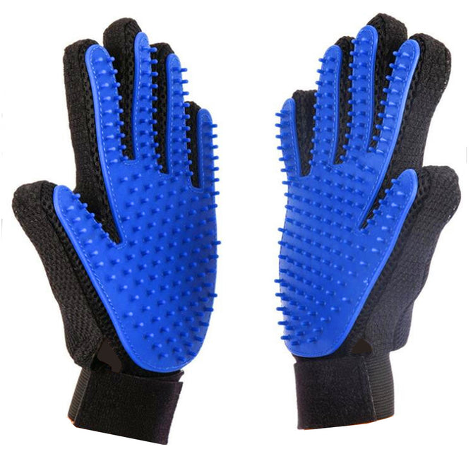 Silicone Pet Float Hair Removing Massage Gloves - Blue + Black (Pair)