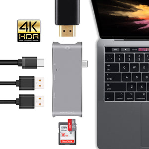 6-in-1 USB C HUB Type-C HDMI Adapter 4K USB 3.1 with Type-C Power Delivery SD/TF Card Reader for MacBook Pro - Gray