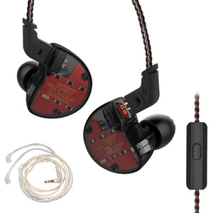 KZ ZS10 4BA with 1 Dynamic Hybrid 10 Drivers In Ear Earphones HIFI Headphones With Silver Cable - Black (With Microphone)