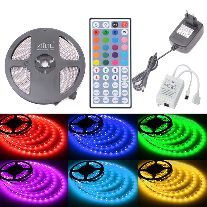 HML IP65 72W 150-5050 RGB LED Strip Light with 44-key IR Remote Controller + EU Plug Power Adapter