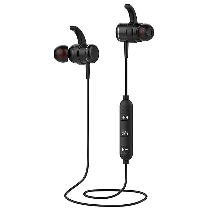 Mini Smile T1 Sport Running Magnet Metal Bluetooth Stereo In-ear Wireless Headset Earphone with Mic - Black