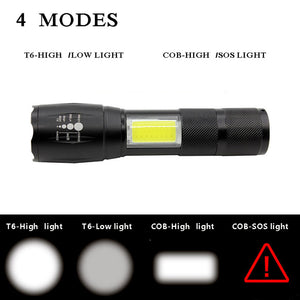 ZHAOYAO 1500lm XM L-T6 + COB 4-Mode White Light Zoomable Tactical Flashlight with 2 x 18650 Red Batteries + US Power Charger