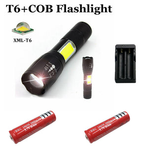 ZHAOYAO 1500lm XM L-T6 + COB 4-Mode White Light Zoomable Tactical Flashlight with 2 x 18650 Red Batteries + EU Power Charger