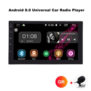 Funrover 2 Double Din Universal Car Radio DVD Player, Stereo HD 7" Quad-Core Android 8.0 Auto Radio w/ GPS Navigation