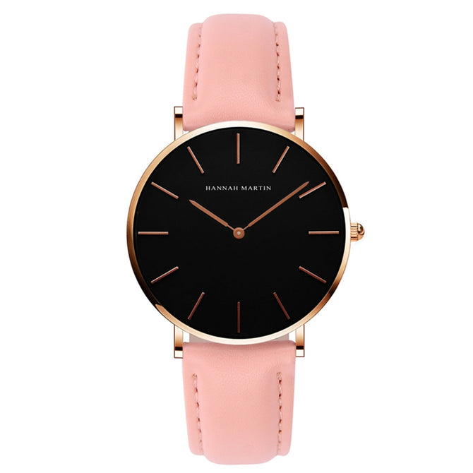 Hannah Martin CH36 Women's Ultra-thin Japanese Movement 30m Waterproof PU Leather Strap Wrist Watch - Pink
