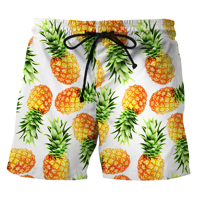 Men's Pineapple Printed Casual Cotton Beach Short Pants Shorts (L)