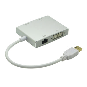 4-in-1 Multi-Function USB 3.0 to HDMI DVI VGA RJ45 Adapter 1080p HD Video Converter - Silver