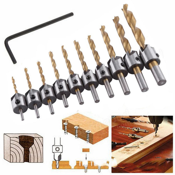 ESAMACT Carpentry Reamer Countersink Drill Bit Set with Nut Wrench Hex Key